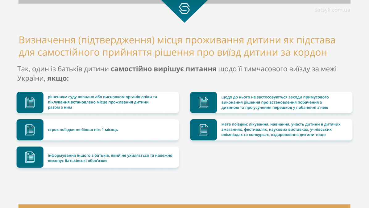 Визначення (підтвердження) місця проживання дитини як підстава для самостійного прийняття рішення про виїзд дитини за кордон