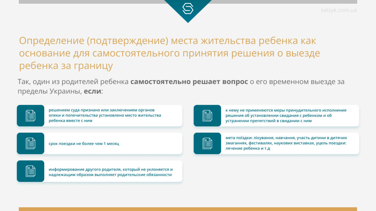 Определение (подтверждение) места жительства ребенка как основание для самостоятельного принятия решения о выезде ребенка за границу