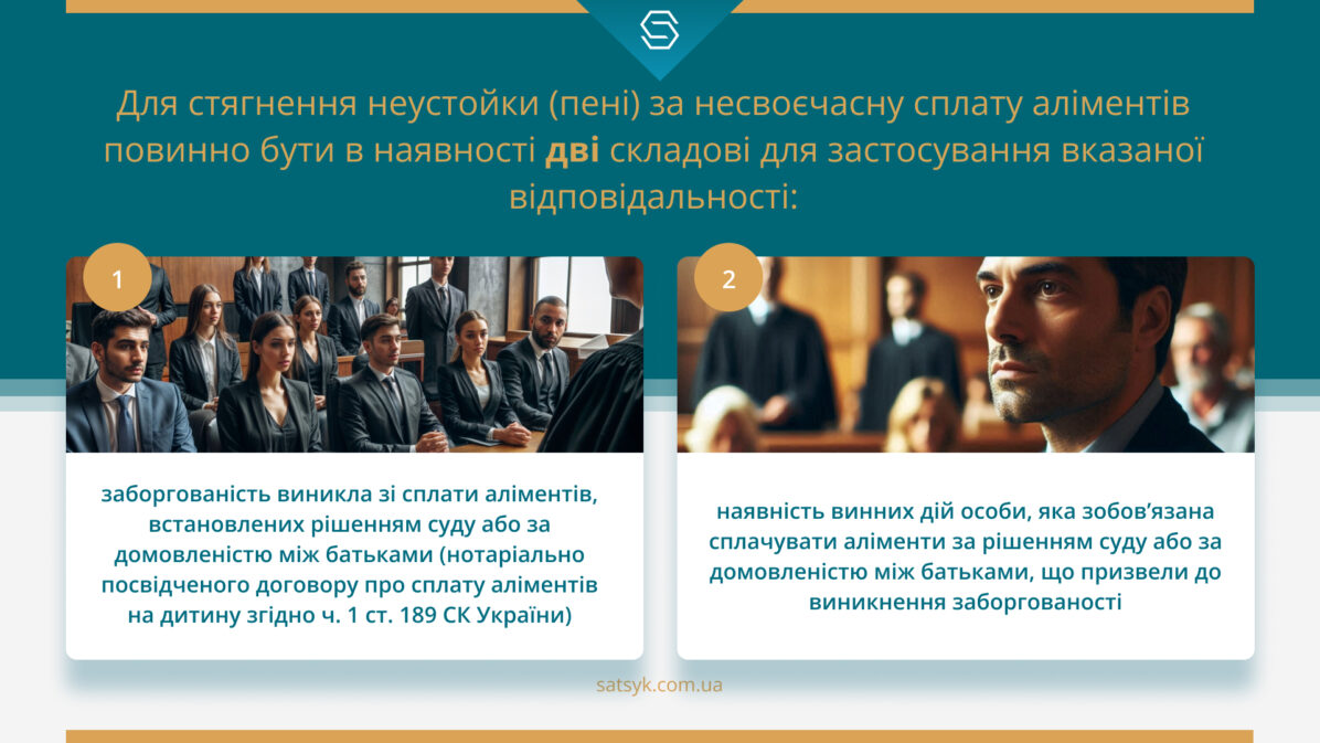 Умови для стягнення неустойки (пені) за несвоєчасну сплату аліментів