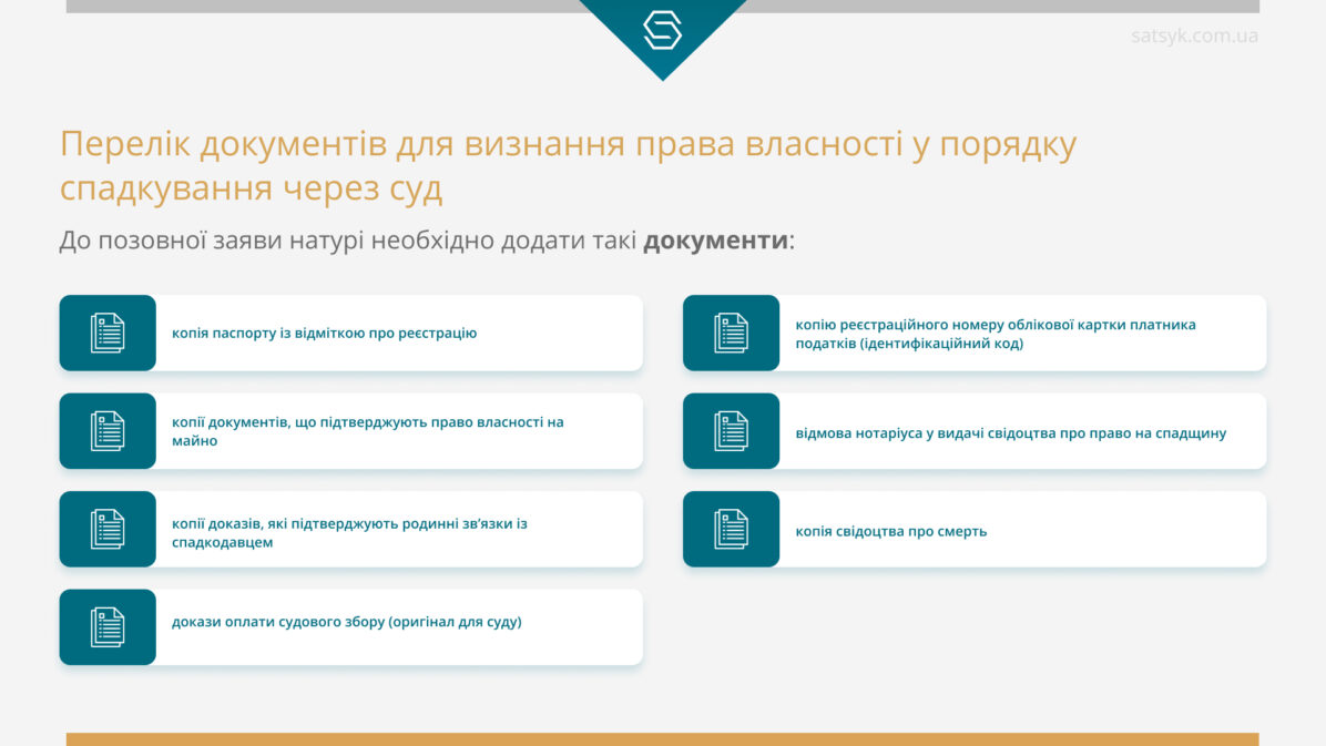 Перелік документів для визнання права власності у порядку спадкування через суд