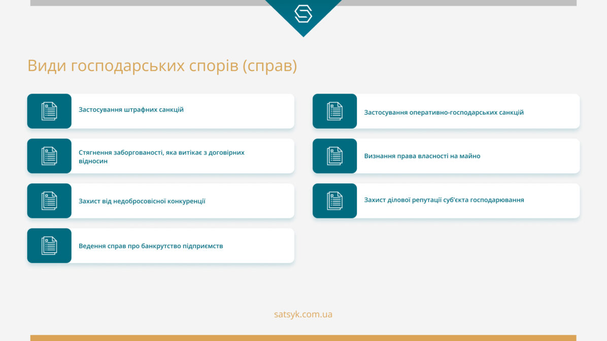 Види господарських спорів (справ)